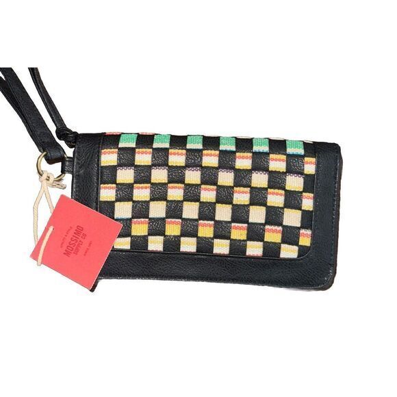 Mossimo Supply Co Womens Black Faux Leather Woven Checkered Wristlet Wallet Nwt